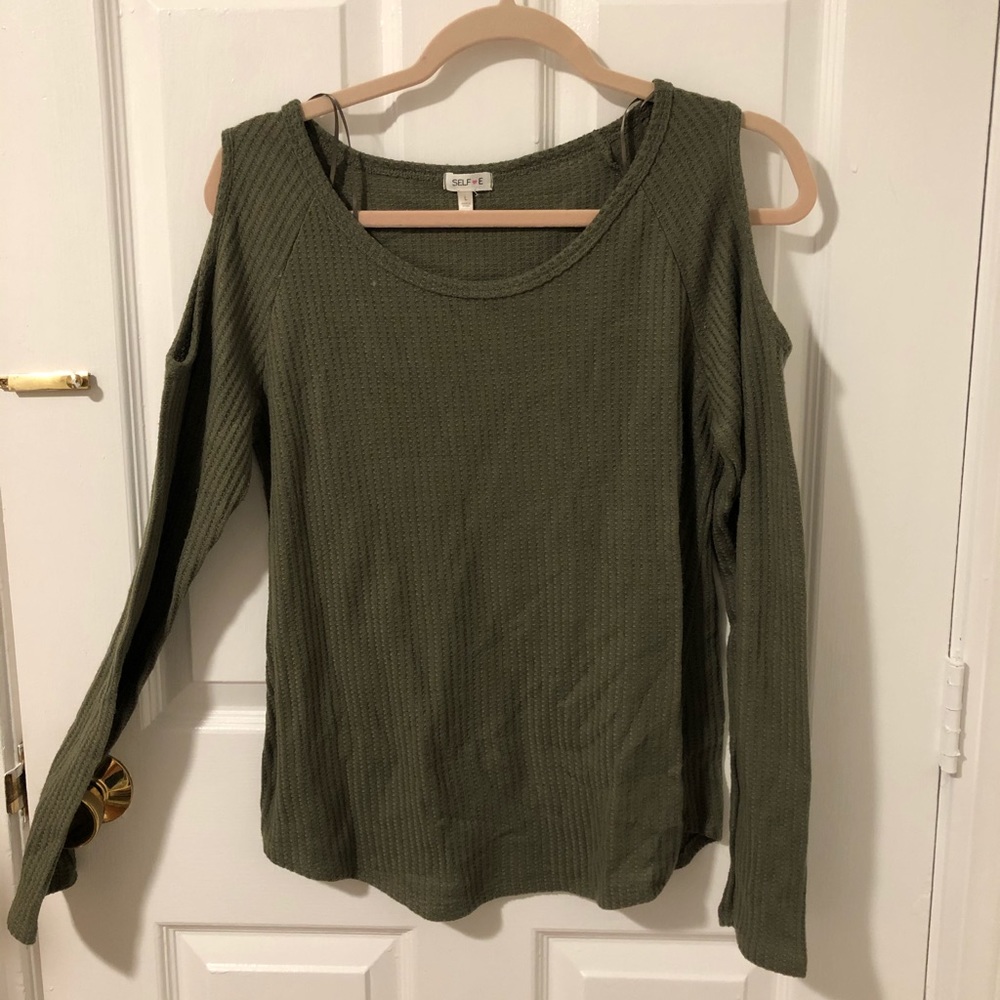 Cold-Shoulder green sweater